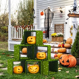 Bynbbur 14 PCS Artificial Panel 18"x18" Milan with White Flowers Hard Base Fence Privacy Screen Evergreen Wall for Patio Indoor Outdoor Garden Wedding Décor