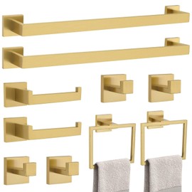 10 Pieces Bathroom Hardware Accessories Set Brushed Gold Towel Bar Set Towel Holder Racks Set for Bathroom,SUS304 Stainless Steel,Wall Mounted 23.6-Inch