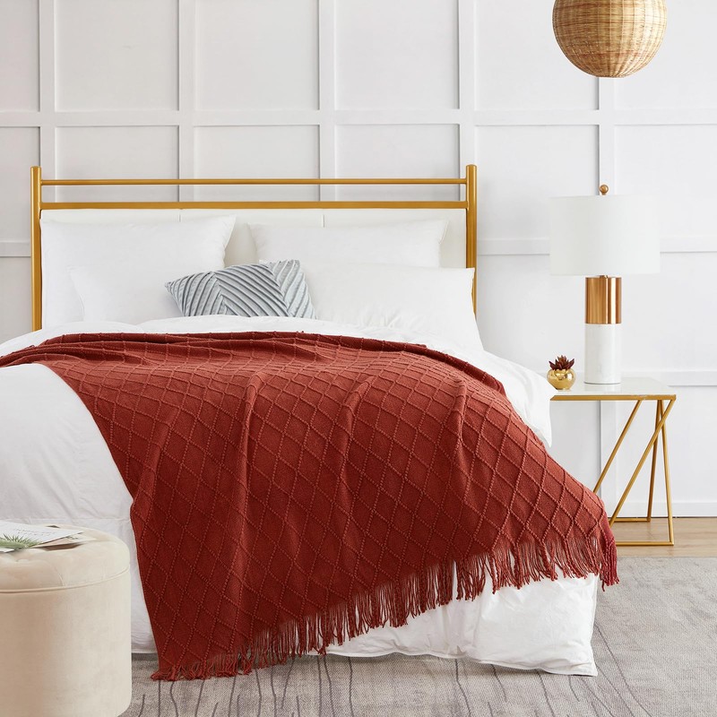 BOURINA Throw Blanket Textured Solid Soft Sofa Couch Cover Decorative