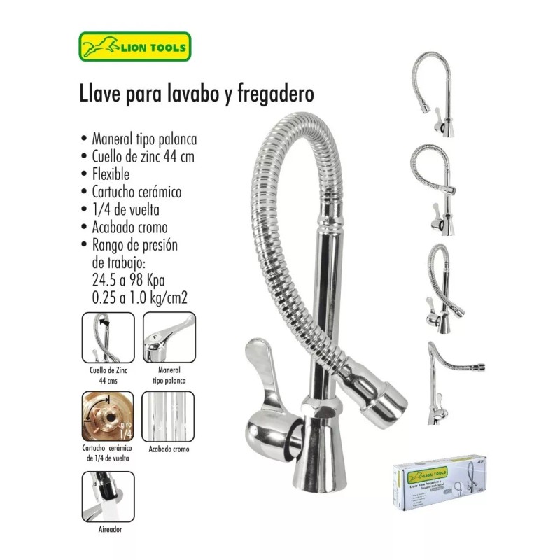 Lion Tools Llave Para Fregadero Lavabo Individual Cuello Flexible Lion