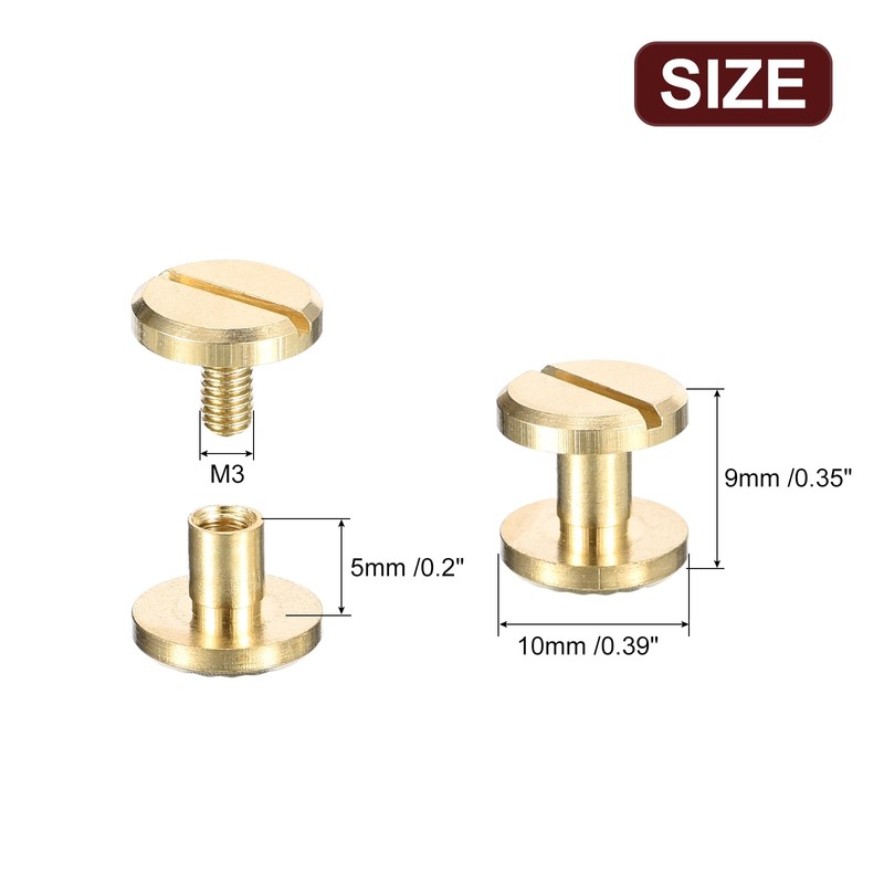 sourcing map 10Pack Brass Chicago Screws, 4x5x10mm Flower Texture Flat
