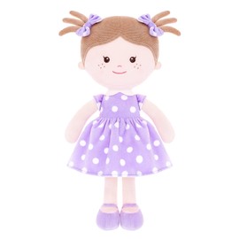 Onetoo Plush Rag Doll Sleeping Cuddle Buddy Doll First Baby Doll Soft Baby Doll for Girls Wear Purple Polka Dot Dress 14"（Milly Series）