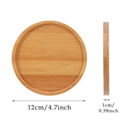 LKEREJOL 4 Pack Bamboo Plant Pot Saucers, 4.7 Inch Round Bamboo Coaster Plant Drainage Tray Cork Wood Drip Pads Plates for Owl Pots Succulent Pots, Flower Pot