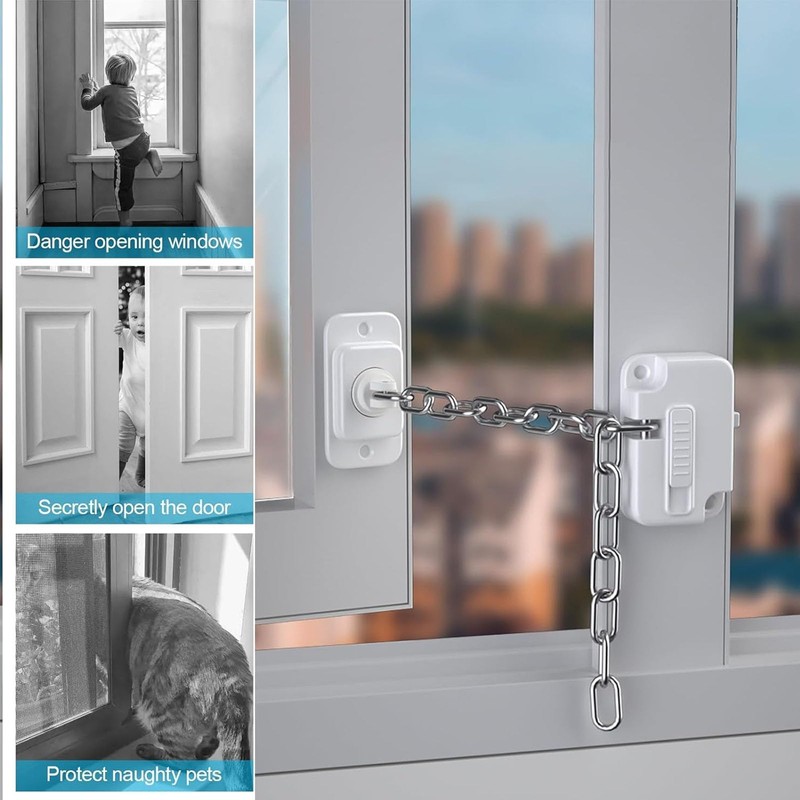 2Pcs Window Locks for Child & Pet Safety, Adjustable Restrictor