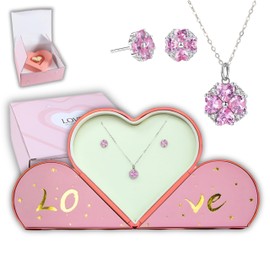 Gift for Women Jewelry Set with Unique Heart Shaped Box Necklace and Earrings S925, Girlfriend’s Birthday, Valentine's Day, Christmas, Anniversary, Sterling Silver Heart Present For Wife, Mom and Daughter LOVE BOX by CLADEL