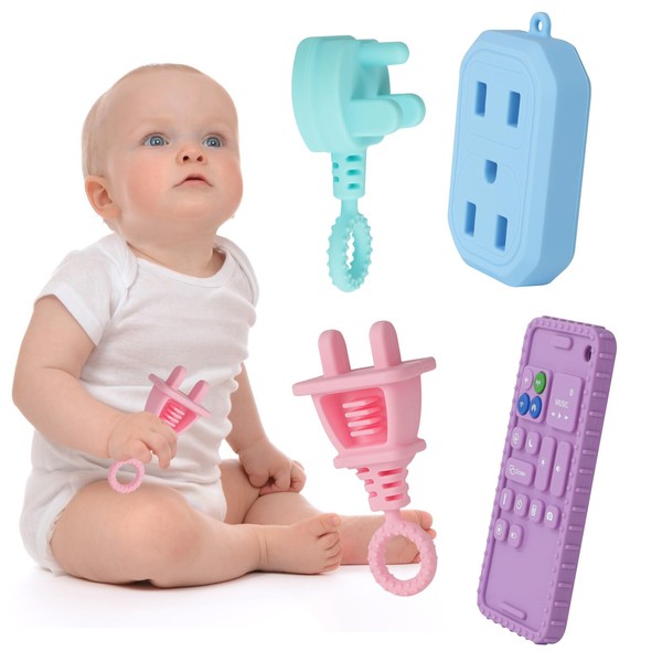 deAO Beissring Baby, 4 Stück Weiches Zahnungshilfe Bpa-Frei Silikon Beißring