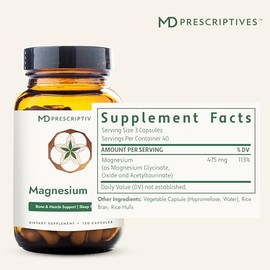MD Prescriptives - Magnesio MD - Suplemento dietético de magnesio altamente absorbible con glicinato y taurinato de acetilo - 120 cápsulas