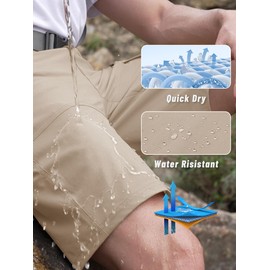 KEFITEVD Quick Dry Zip Pocket Cargo Shorts Men Lightweight Summer Waterproof Shorts Outdoor Camping Short,Light Khaki,32