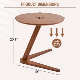 Uniclinens C-Shaped Solid Wood Round End Table, Side Table for Couch, Sofa Tables Slide Under Couch for Living Room, Small Nightstand for Small Space, Walnut