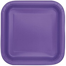 Unique 46979 Square Paper Plates-23 cm-Neon Purple-Pack of 14