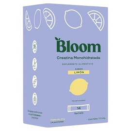 Bloom Creatina Monohidratada de Alta Pureza Sabor Limón, 5g por porción | Apoya la fuerza, resistencia y recuperación | Sin OGM, Ideal para entrenamie
