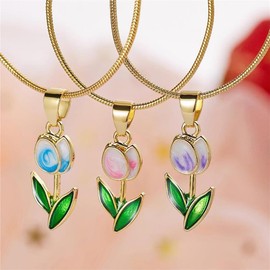 Kicomvi Gold Tulip Necklace Tulip Flower Pendant Necklace Delicate Dainty Tulip Flower Necklace for Women Mother Wife Friendship Jewelry-purple B