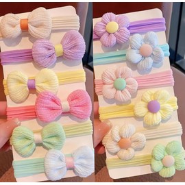 GAFATORY 48Pcs Bow and Flower Hair Ties Elastic Toddler Hair Ties Hair Colorful Bows for Girls Ponytail Holders for Thin Hair Bulk Hair Accessories for Girls