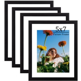 5x7 Picture Frame Set of 4, Picture Frames Collage Wall Decor,4x6 with Mat or 5x7 Without Mat, photo Frame Set for Wall Gallery Decor, Hanging or Tabletop Display, Black