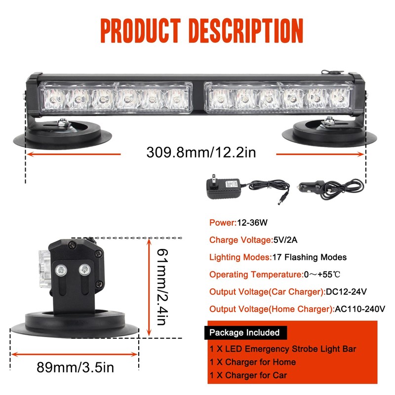 OPPBUY 12.2'' Wireless Roof Top Emergency Strobe Beacon Lights,High Brightness