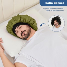 3Pcs Bonnets for Men Satin Bonnet for Sleeping Women Silk Hair Cap with Soft Elastic Band Mens Bonnet for Curly Hair Braids(Color 07)
