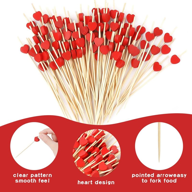 200pcs Snack Sticks Heart Shaped Decorative Fruit Picks Cocktail Picks