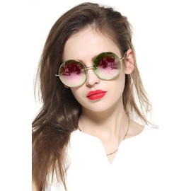 GEELOOK Round Sunglasses for Women Men Classic Oversized Circle Mirrored Hippie Hipster Polarized Sunglasses Metal Frame Pink Lens