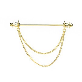 Chain Lapel Pin Collar Bar Tassel Brooch Classic Ball Head Brass Shirt Collar Bar Tie Pins for Men Wedding Business (Gold Double Chain)
