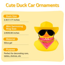 wonuu Rubber Duck Car Ornaments Duck Car Dashboard Decorations for Cute Car Accessories with Cowboy Hat Necklace and Sunglasses, Shiny Yellow