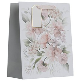 Partisan Products Flower Bouquet White Kraft Paper Gift Bag With Gift Tag Fully Recyclable Wedding Mothers Day Love Birthday Large