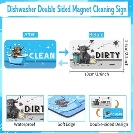 Dishwasher Magnet Clean Dirty Sign - Cosmisun Highland Cow Clean Dirty Dish Washer Magnet Cartoon Cow Strong Dishwasher Sign Double Sided Magnetic Dish Washer Indicator for Home Kitchen Decor