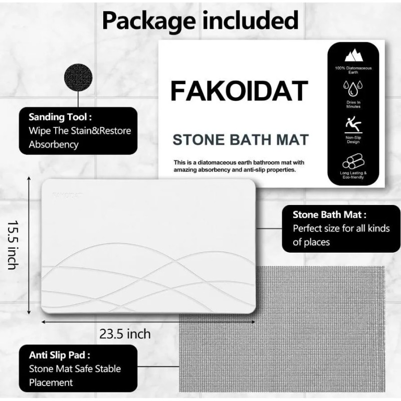Fakoidat 2 x Elegant Earth Bath Stone Mat (White 23.5