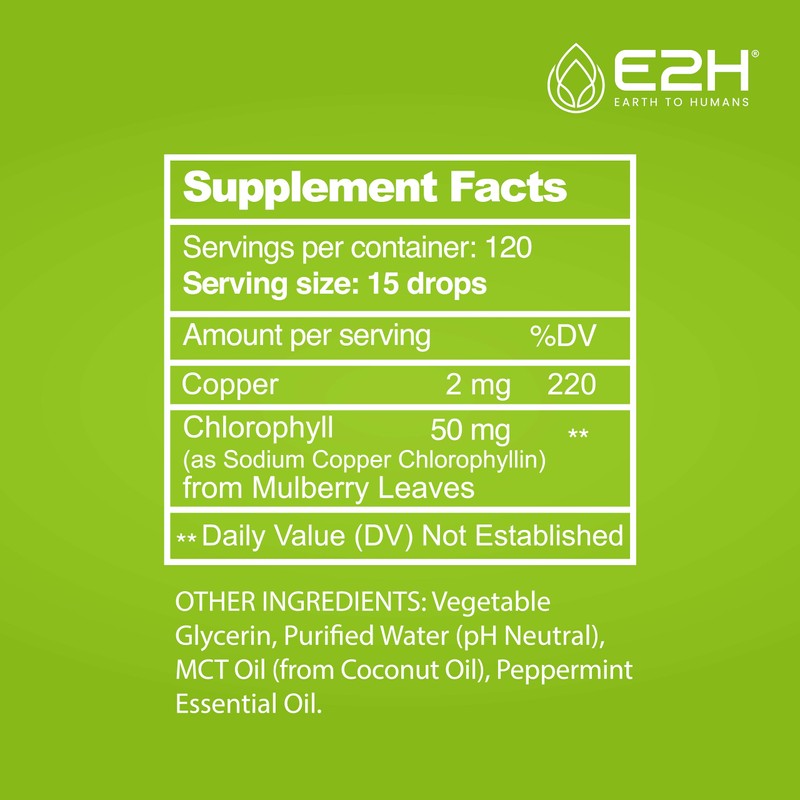 E2H Chlorophyll Liquid Drops - Natural Energy Booster, Immune System
