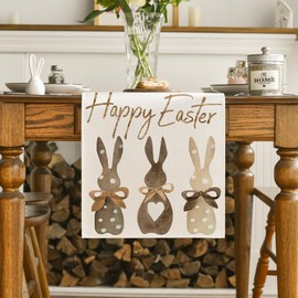 Artoid Mode Carrots Rabbit Bunny Happy Easter Table Runner, Spring Summer Seasonal Holiday Kitchen Dining Table Decoration for Indoor Outdoor Home Party Decor 13 x 72 Inch