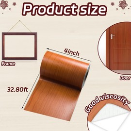 Giftmeet Wood Grain Tape for Mirrors, 4 in x 32 ft Repair Tape for Furniture, Wallpaper Border Adhesive Tape for Floor, Bathroom, Cabinets, Windows, Home Decoration 1 Roll (Brown)