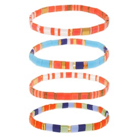 Tyebiva Tila Flat Beaded Bracelets Set for Women, 4Pcs Trendy Miyuki Glass Orange Colorful Stack Beads Stretch Bracelet Outfit Accessories Jewelry Gift.