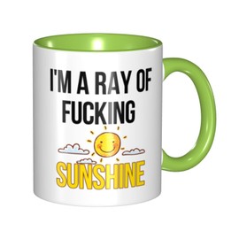 LINKEQICHE I'M A Ray Of Fucking Sunshine White Ceramic Porcelain Internal And Handle Green 11Oz Mug
