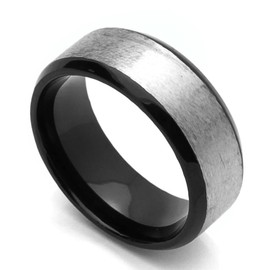 DoubleAccent 8MM Comfort Fit Titanium Wedding Band Beveled Edges Black Ring (Size 7 to 14) Size 14