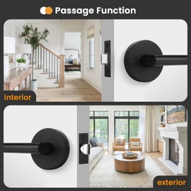 Goldenwarm 1 Pack Matte Black Passage Door Handle Black Door Handles Interior Zinc Alloy Heavy Duty Reversible Passage Door Levers for for Hallways and Closets(no Lock)