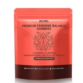 Bejoru Premium Feminine Balance Gummies - for Women’s Health & Wellness - Immune Support - Vegan, Gluten-Free - Hawaiian Pineapple - 60 Gummies - 30 Servings