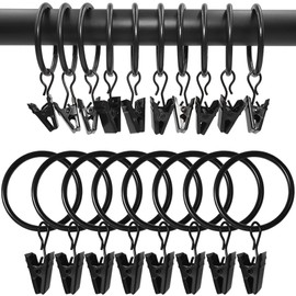 WeeksEight 100 Pack Black Curtain Rings with Clips, Curtain Hooks Hangers Clip Rings for Hanging Drapes Bows Hat, Drapery Rings 1.26 in I D, Fits up to 1 in Diameter Curtain Rod.