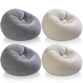 Realspring Inflatable Bean Bag Chair for Adults Blow up Chair Lazy Sofa Lounge Folding Portable Movie Night Chair for Reading Room Bedroom Living Room Camping(Coffee, Dark Grey,4 Pcs)