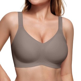 Vertvie Vertvie Women's Seamless Bra Wireless Push Up Support Bra Comfort Full Coverage Bra V Neck Sleep T-Shirt Everyday Bralettes (Grey,XX-Large)