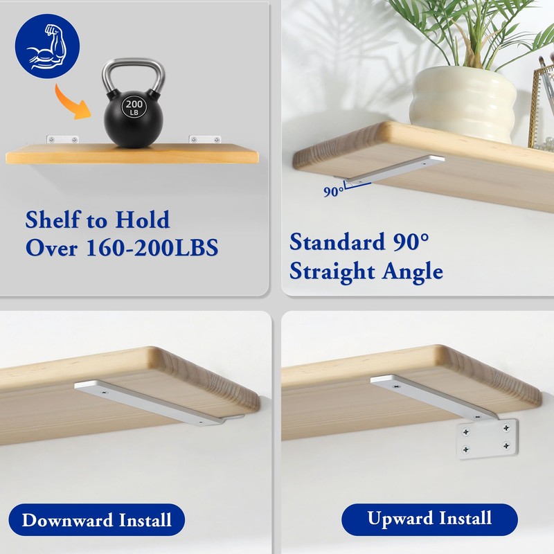 Alise Floating Shelf Brackets White,4 Pcs L Brackets for Shelves,6''