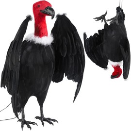 Junware 1 Pcs Fake Vulture 18'' Large Faux Vulture Decoys Simulated Full Feathered Realistic Bird Black Hanging Faux Bird for Yard Roofs Trees Garden Decorations