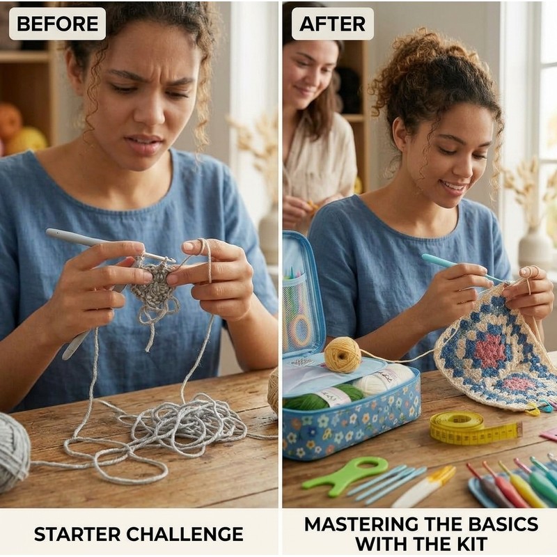 58-Piece Crochet Starter Kit for DIY Yarn Projects – Blue
