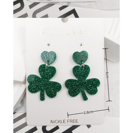 Comemela Comemela Patricks Day Accessories Glitter Shamrock Earrings Dangling Green Lucky Four Leaf Clover Dangle Earrings Funny Irish Holiday Jewelry Gift for Women (C Heart&Clover)