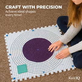 KnitIQ Double-Sided Blocking Mats for Knitting and Crochet Projects - Extra Thick Blocking Boards for Crochet with Gridlines - Inches and Centimeters - 100 T Pins and Storage Bag - Pack of 9