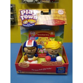 PLAYTOWN/LEARNING CURVE  PLAY TOWN FOOTBALL PLAYER BEN & CHEERLEADER SAMANTHA WOOD FIGURE FREE BOOK NEW