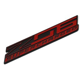 2Pcs New Z06 Blown Supercharged Engine Emblems 3D Badges Nameplate Compatible with Chevy Corvette (Black Red)