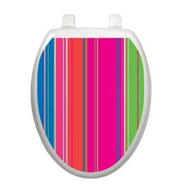 Hot Stripes Toilet Tattoo TT-1100-O Elongated Colorful Spring Theme Cover Bathroom