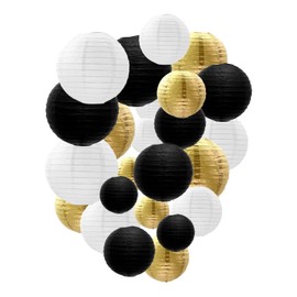Black Gold White Paper Lanterns Decorative, Chinese/Japanese Hanging Round Paper Lanterns Decorations for Wedding, Graduation, Anniversary Birthday (12 PCS)