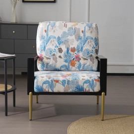 Floral Velvet Accent Lounge Armchair with Solid Wood Frame and Metal Legs-Blue for Living Room Bedroom & Balcony Usecolor: Blue, size: Width: 28.75 Depth: 18.75 Height: 19.00 Height: 10.43