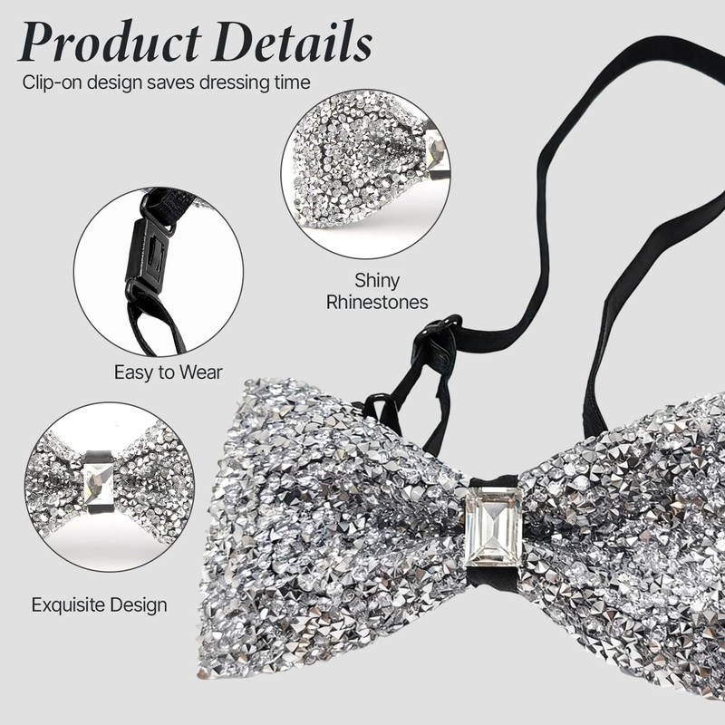 ASTRQLE Rhinestone Bow Ties for Men Pre Tied Sequin Bow
