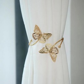 Lagnlnaoy 2pcs Metal Butterfly Curtain Tieback DTY Beautiful Curtains Tie Backs Exquisite Light Luxury Fashion Curtain Binding Strap